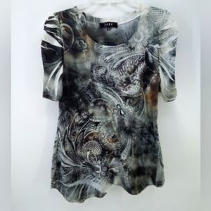 B.L.E.U. Early 2000's Rhinestone Floral Cinched Sleeves L Top